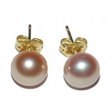 7mm Genuine Pink Pearl Stering Silver With 14K Gold Plated Earrings